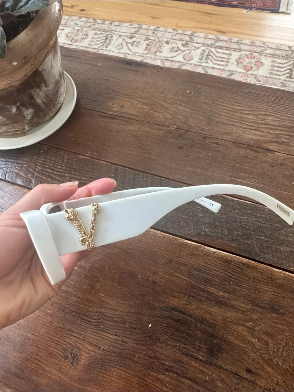 Versace White Cat-Eye Sunglasses with Gold V Emblem